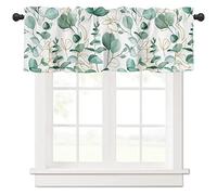 Green Gold Eucalyptus Leaves Valance Curtain Spring Green Gold Eucalyptus Leaves Short Curtains for Kitchen, Abtract Teal Green Leaf Rod Pocket Curtain for Bathroom Living Room 54" W x 18" L