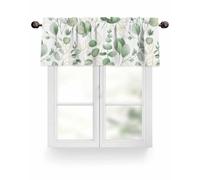 Green Gold Eucalyptus Leaves Valance Curtain Spring Green Gold Eucalyptus Leaves Short Curtains for Kitchen, Abtract Teal Green Leaf Rod Pocket Curtain for Bathroom Living Room 54" W x 18" L
