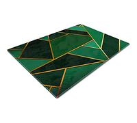 Green Gold Geometric Glass Worktop Savers - Heat Resistant, Large, Over The Sink Chopping Board