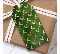 Green Gold Holly Christmas Gift Tags (Present Favor Labels)
