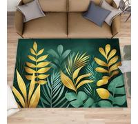 Green Gold Leaves Area Rug, Simple Leaves Rugs for Boys Room, Non Slip Kids Rug for Living Room Bedroom Study Office Kitchen Dining Room Decor Floor Mat 60x110cm