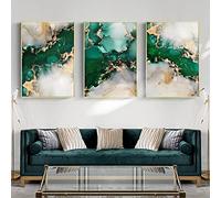 Green Gold Marble Canvas Wall Art - Abstract Painting With Gold Foil Print - Bedroom Artwork White Abstract Wall Picture Modern Poster Art Print 16x24inchx3 No Frame