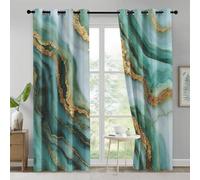 Green Gold Marble Curtains for Bedroom Living Room, Modern Abstract Blackout Curtains Eyelet 54 Drop 2 Panels, Patterned Window Drapes, Home Decor 46x54 Inch B-D25