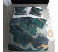 Green Gold Marble Duvet Cover 290x235 cm, Modern Texture Bedding Emperor Size, Soft Reversible Microfiber Quilt Cover & 2 Pillowcases, Zipper Closure H-6