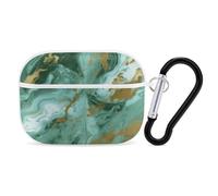 Green Gold Marble Earbuds Organizer Shockproof Protective Airpods Pro Cover with Carabiner Clip Anti Fall Carrying Earphone Case Cover for Airpods Pro 2nd Generation White