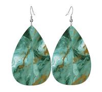 Green Gold Marble Earrings for Women Teardrop Leather Earring Double Sided Drop Dangle Earrings Lightweight Women's Ear Accessories Jewelry Fashion Birthday Gift