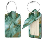 Green Gold Marble Luggage Tag 1PCS PU Leather Suitcase Tags Identifiers Travel Tags with Privacy Protection and Stainless Steel Loop Luggage Bag Tag for Women Men