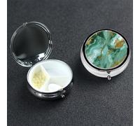 Green Gold Marble Pill Box with Mirror 3 Compartment Decorative Pill Case for Purse or Pocket Small Round Pill Organizer Weekly Metal Medicine Tablet Vitamin Holder Travel Gift
