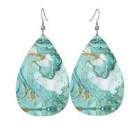 Green Gold Marble Pvc Artificial Leather Dangle Earrings, Hook Is 925 Silver Plated Material