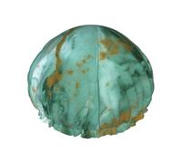 Green Gold Marble Shower Cap for Women Men, Adjustable Reusable Shower Bonnet Double Layer Waterproof Bath Caps, EVA Lining, Elastic Band Hair Cap for All Hair Lengths