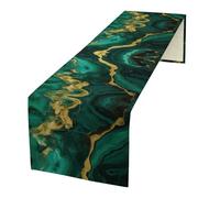 Green Gold Marble Table Runner, Emerald Green and Gold Abstract Marble Texture Pattern Print for Home Kitchen Table Decor Dining Coffee Room Party Decor 13x90in