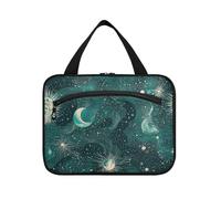 Green Gold Tarot Astrology Moon Hanging Travel Bags for Women with Hook, Designer Expandable Cosmetic Bag for Travel Must Cruises estuche para brochas maquillaje L