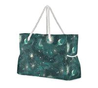 Green Gold Tarot Astrology Moon Sandproof Tote Carry On Luggage with side pocketes Bag With Zipper with cup holders on the side