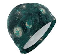 Green Gold Tarot Astrology Moon Waterproof Swim for Unisex Adults Short Hair Waterproof for Swimming Hair Protection and Drag Reduction Gorras de natacion para Mujer