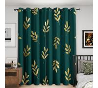 Green Golden Leaf Curtains Blackout, 46x72 Inch 2 Panels - Modern Minimalist Leaves Pattern Black Out Curtains, Home Decor, 72 Drop Eyelet Window Drapes for Bedroom, Living Room A&BT66
