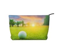 Green Golf Ball Sunset Printed, Cosmetic Bag Corduroy Makeup Bag Portable Travel Toiletry Bag