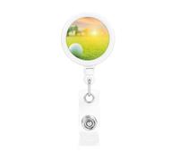 Green Golf Ball Sunset Printed, Retractable Badge Holder,Badge Reels Holder with ID Clip Alligator Clip