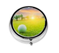 Green Golf Ball Sunset PrintedMeta Pill Box 3 Compartment Medicine Case,Portable Organizer