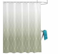 Green Gradient Texture Shower Curtain for Bathroom, Rhombus Geometric Lines Pattern Waterproof Cloth Fabric Bathroom Accessories Set with 12 Rust Proof Plastic Hooks, 36” x 72”