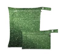 Green Grass Color Glitter Starry washable dry bag 2 Pack wet bag for swimsuit with handles for beach, pool