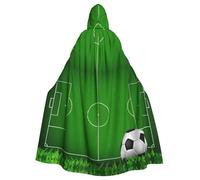Green Grass Field Soccer Playground The Ball Print Adults Hooded Cloak, Halloween Robe Hooded Cape Witch Wizard Cosplay Costumes For Men Women