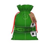 Green Grass Field Soccer Playground The Ball Print Christmas Burlap Gift Bag With Drawstring, Present Small Favor Pouch For Birthday Parties-S Size