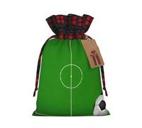 Green Grass Field Soccer Playground The Ball Print Christmas Imitation Burlap Gift Bag With Drawstring And Gift Tag,For Wrapping Candies