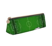 Green Grass Field Soccer Playground The Ball Print Lightweight Spacious Pencil Case Large Capacity Triangle Zippered for Writing Tools