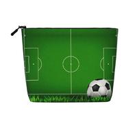 Green Grass Field Soccer Playground The Ball Print Toiletry Pouch for Women Single-layer Makeup Bag Travel Essentials Cosmetic Zippered, Black, One Size