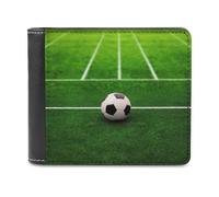 Green Grass Field Soccer Playground The Ball Wallet Passcase for Men, Extra Capacity Bifold Leather Wallets with ID Windows, Slim Stylish Wallet for Gift, Blocking Money Clip for Cards, Coin Pouch