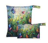 Green Grass Is Full Of Colorful Butterflies. reusable baby diaper bag 2 Pack travel essentials for babies with handles for yoga, travel