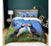 Green Grass King Duvet Cover Set Ocean Puffin Printed Quilt Cover 230x220 cm with 2 Pillowcases Soft Microfiber Lightweight Bedding Set for Kids Girls Boys Teens Room Decor