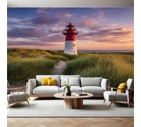 Green Grass Mural Wallpaper Lighthouse and Island Photo Wallpaper 3D Effect 200 x 140 cm Non-Woven Wall Mural Home Bedroom Living Room Tv Background Poster Decoration