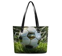 Green Grass Soccer Leather Tote Bag for Women Work Shoulder Purses with Zipper Waterproof Large Computer Shoulder Bag Fashion Ladies Shoulder Handbag Reusable Shopping Bags