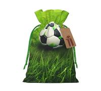 Green grass soccer Print Birthday Gifts Wrap Bag Unique Drawstring Gifts Bag Canvas Bags for Party Wedding Present,1 Piece M