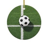 Green Grass Soccer Print Print Christmas Tree Ceramic Hanging Round Shaped Christmas Tree Pendants Family Gatherings Holiday Party Decor.