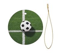 Green Grass Soccer Print Print Christmas Tree Ceramic Hanging Round Shaped Christmas Tree Pendants Family Gatherings Holiday Party Decor.
