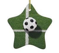 Green Grass Soccer Print Print Christmas Tree Ceramic Hanging Star Shaped Christmas Tree Pendants Family Gatherings Holiday Party Decor.