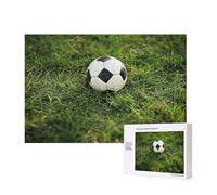 Green grass soccer print Printed 300 Pieces Jigsaw Puzzle with Storage Box, Wooden Puzzle for Adults and Kids, Family Fun Decorative Game, 40x28 CM