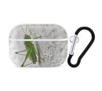 Green Grasshopper Image Earbuds Organizer Shockproof Protective Airpods Pro Cover with Carabiner Clip Anti Fall Carrying Earphone Case Cover for Airpods Pro 2nd Generation White