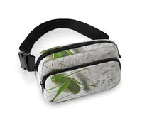 Green Grasshopper Image Fanny Pack Belt Bag with Adjustable Strap Fashion Waist Bag for Outdoor Sports Hiking, white, 20x13cm, Full Printed Waist Bag