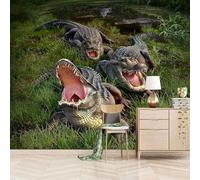 Green Grassland Cubic Animal Crocodile 3D Wallpaper Easy Install Feature Office Living Room Sofa Bedroom TV Background Wall Decoration-150cm×105cm