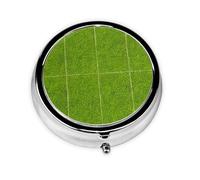 Green Grassland Round Mini Pill Box: 3-Compartment Portable Metal Pill Organizer with Snap Closure, Ideal for Daily Travel Use