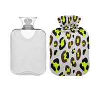 Green Gray Leopard Print Cute hot Water Bottle with Soft Cover 2L hot compresses for The Body for Tummy Warmer Pain Relief Bolsa de agua Caliente para el Dolor
