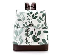 Green Gray Sage Eucalyptus Pattern PU Leather Backpack Purse for Women, Fashion Ladies Travel Shoulder Bag Rucksack