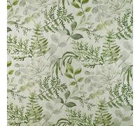 Green & Grey Floral Leaf Print Fabric - Crafty Linen Look Canvas - Home Furnishing Fabric Material - 140cm Wide