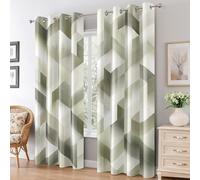 Green Grey Geometric Curtains for Bedroom Living Room, Modern Abstract Blackout Curtains Eyelet 84 Drop - Thermal Patterned Window Drapes Home Decor 52x84 Inch 2 Panels K213