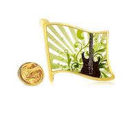 Green,Guitar Music Fresh Pattern Golden Metal Flag Lapel Pin Badge