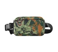 Green-haired Clown with A Big Grin and Two Hands Holding Up Middle Finger Stylish Crossbody Bag Waist Packs for Women Men Mini Crossbody Shoulder Bag with Adjustable Strap for Cycling Hiking