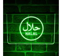 Green Halal Takeaway LED Neon Light Up Sign | Hanging Window & Wall Display For Open Shop Take Away Restaurant